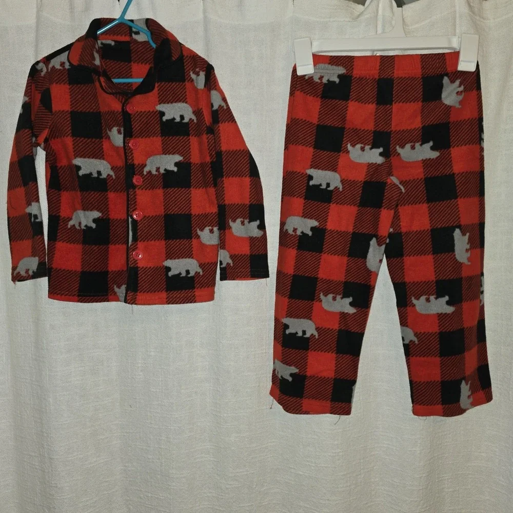 Boys Pajama Lot 2 Sets Minecraft and Bear Buffalo Plaid Fleece XS 4/5